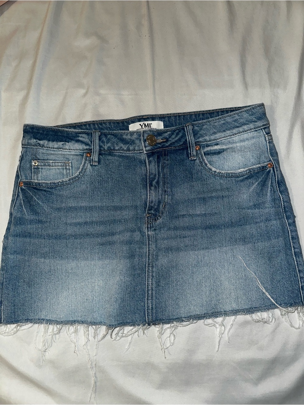 YMI Blue Denim Mini Skirt with Frayed Hem Size 9/29